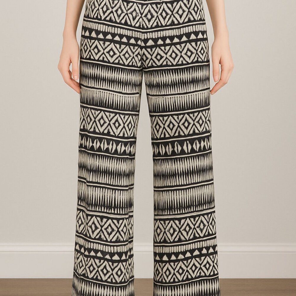 BCX Black & White Aztec Print Wide-Leg Pants‎